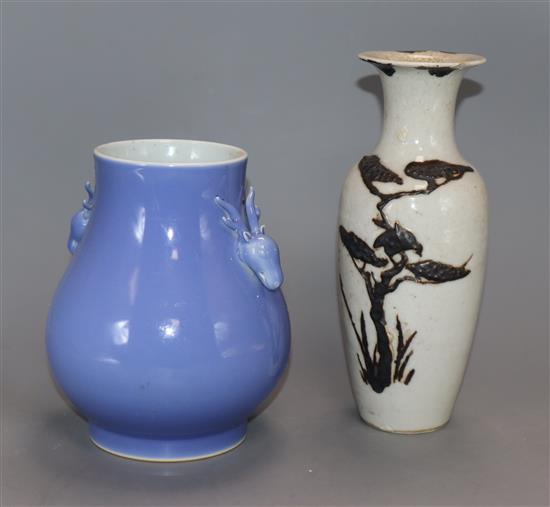 A Chinese clare-de-lune vase and another tallest 23cm